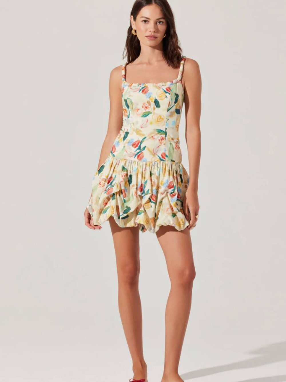 ASTR The Label Keyla Floral Bubble Dress- Yellow green floral- Size Large NWT
